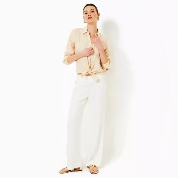 NWT Lilly Pulitzer 31" Deri Linen Palazzo Pant Size‎ XL in Resort White - Picture 2 of 8